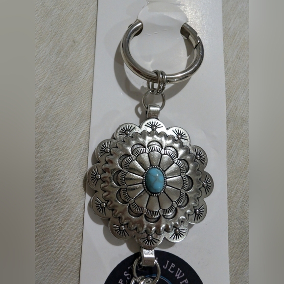 Vintage Silver and Turquoise Charm Keychain Hat Clip Holder - Picture 3 of 5